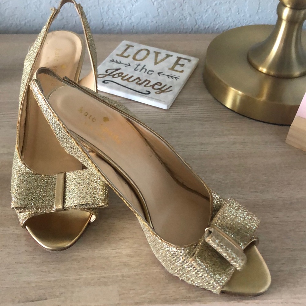 Kate Spade Gold Peep Toe Heel with Bow